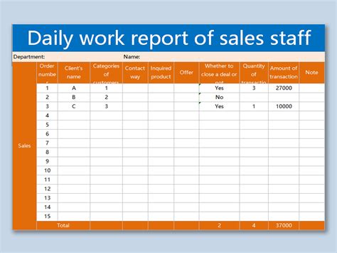 daily work report template excel